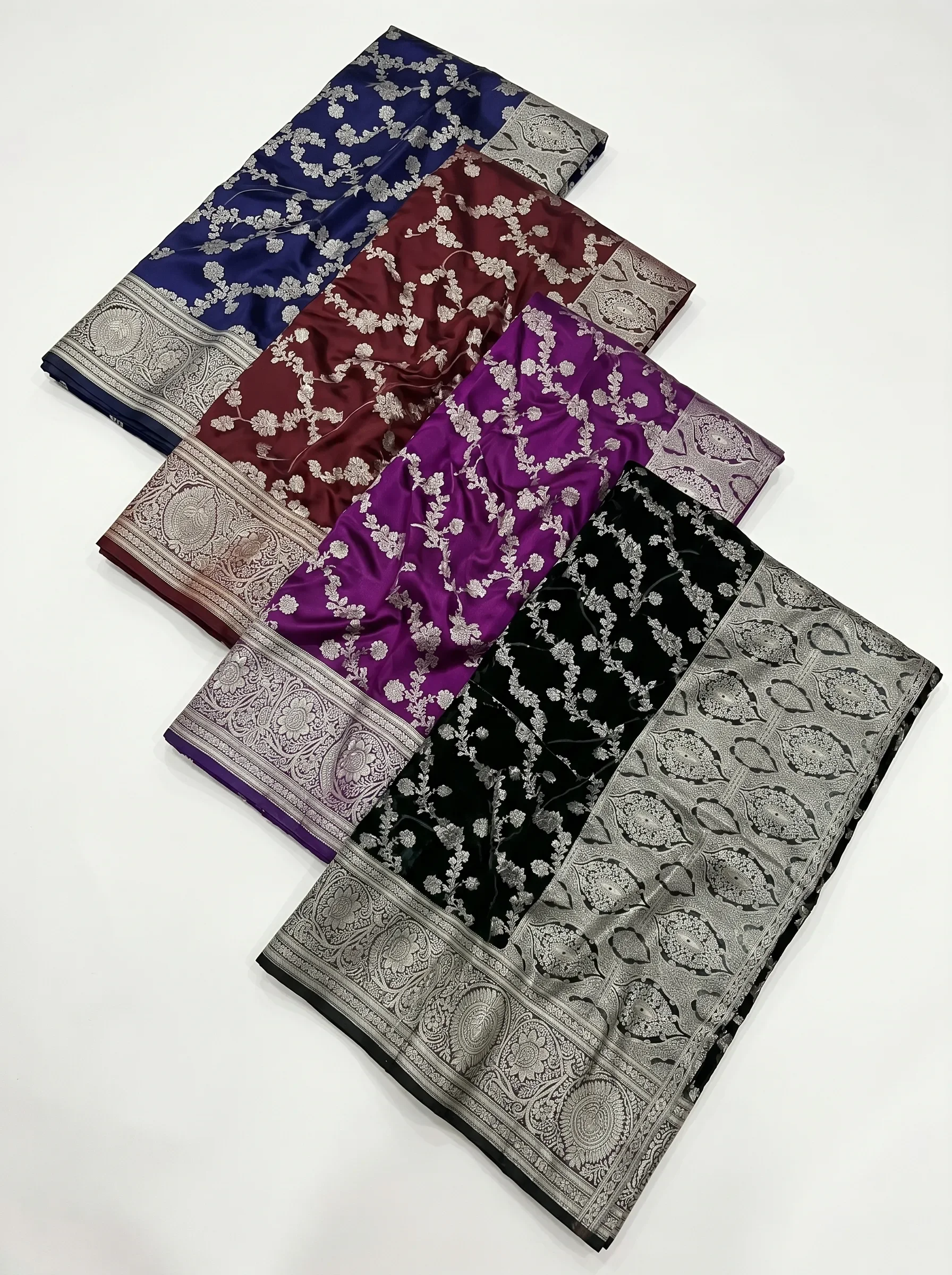 Banarasi Silk Saree – Silver Zari Floral Edition