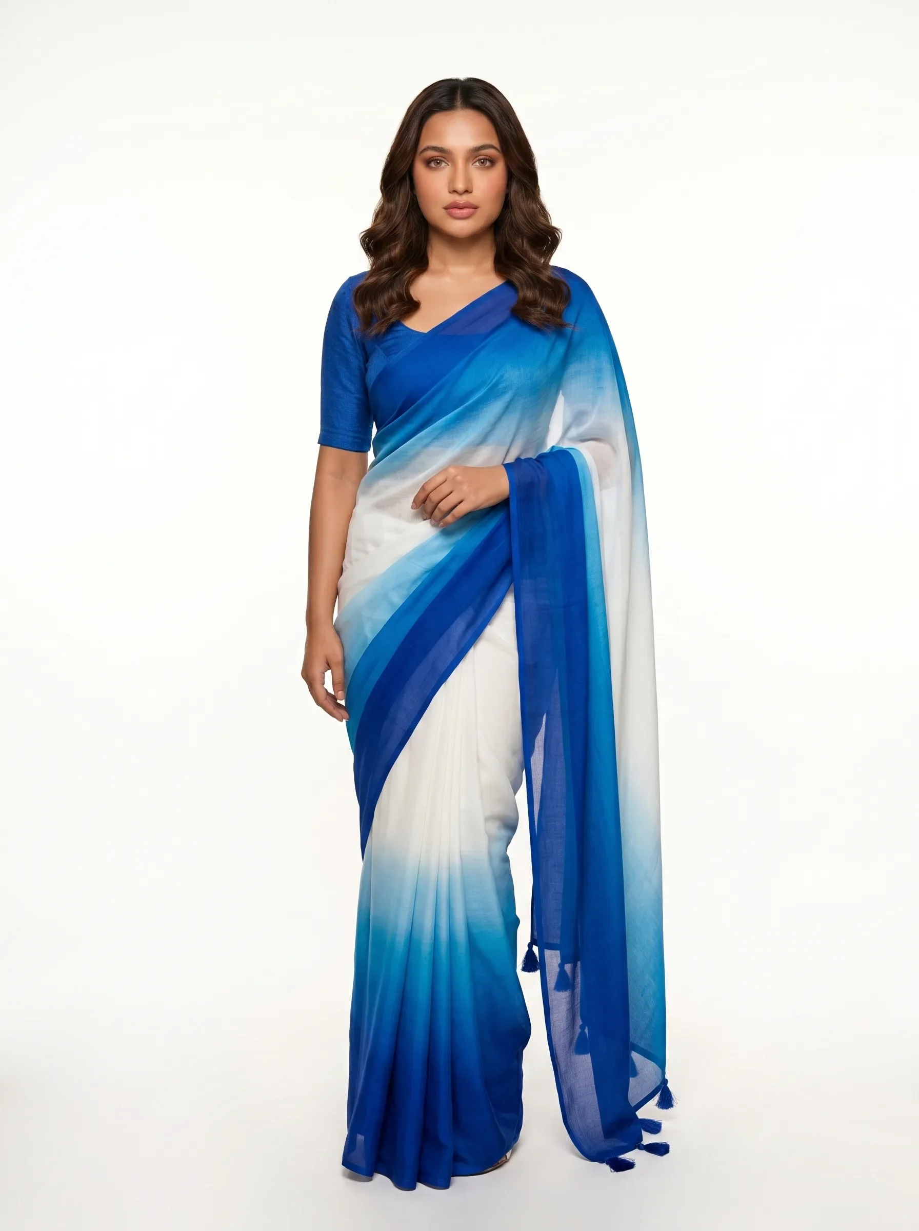 Blue Ombre Chanderi Silk Saree – Elegant Gradient Drape