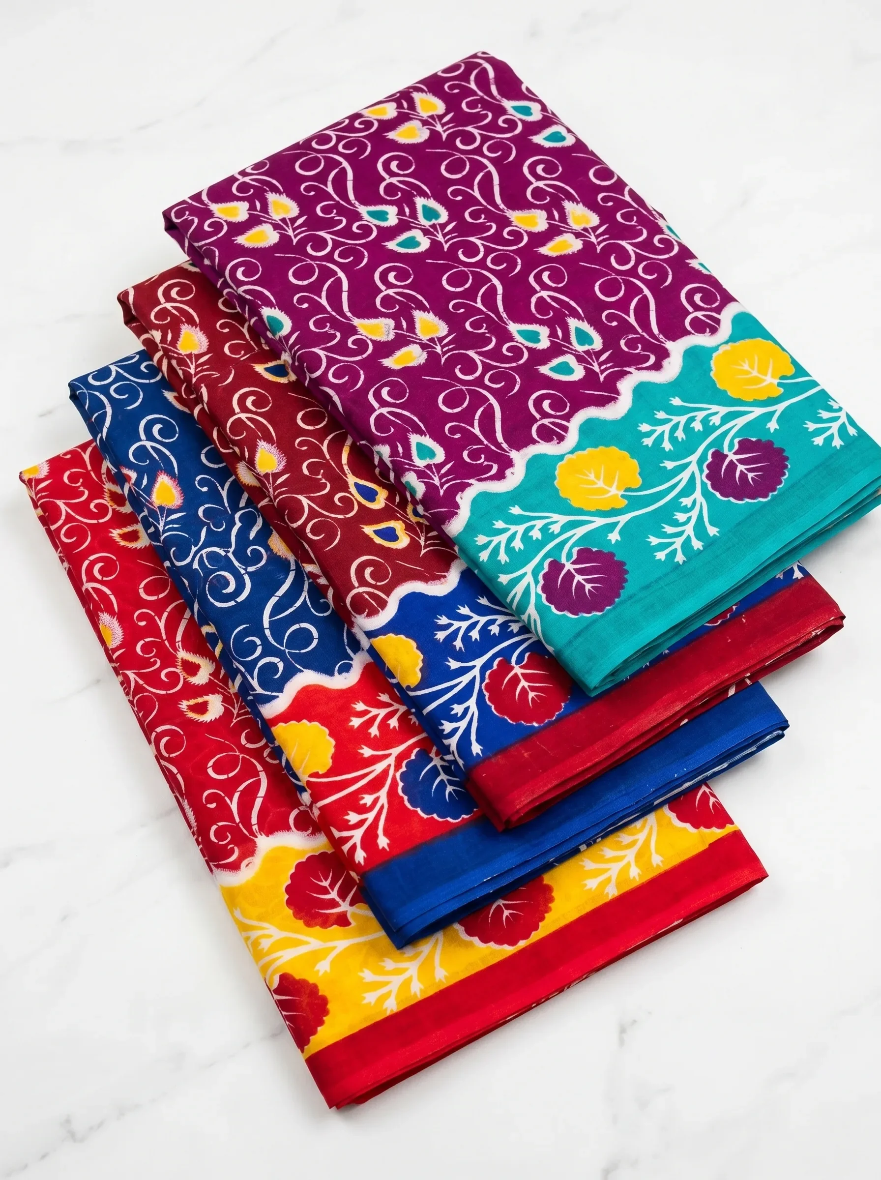 Contrast Border Cotton Saree – Floral Print Edition