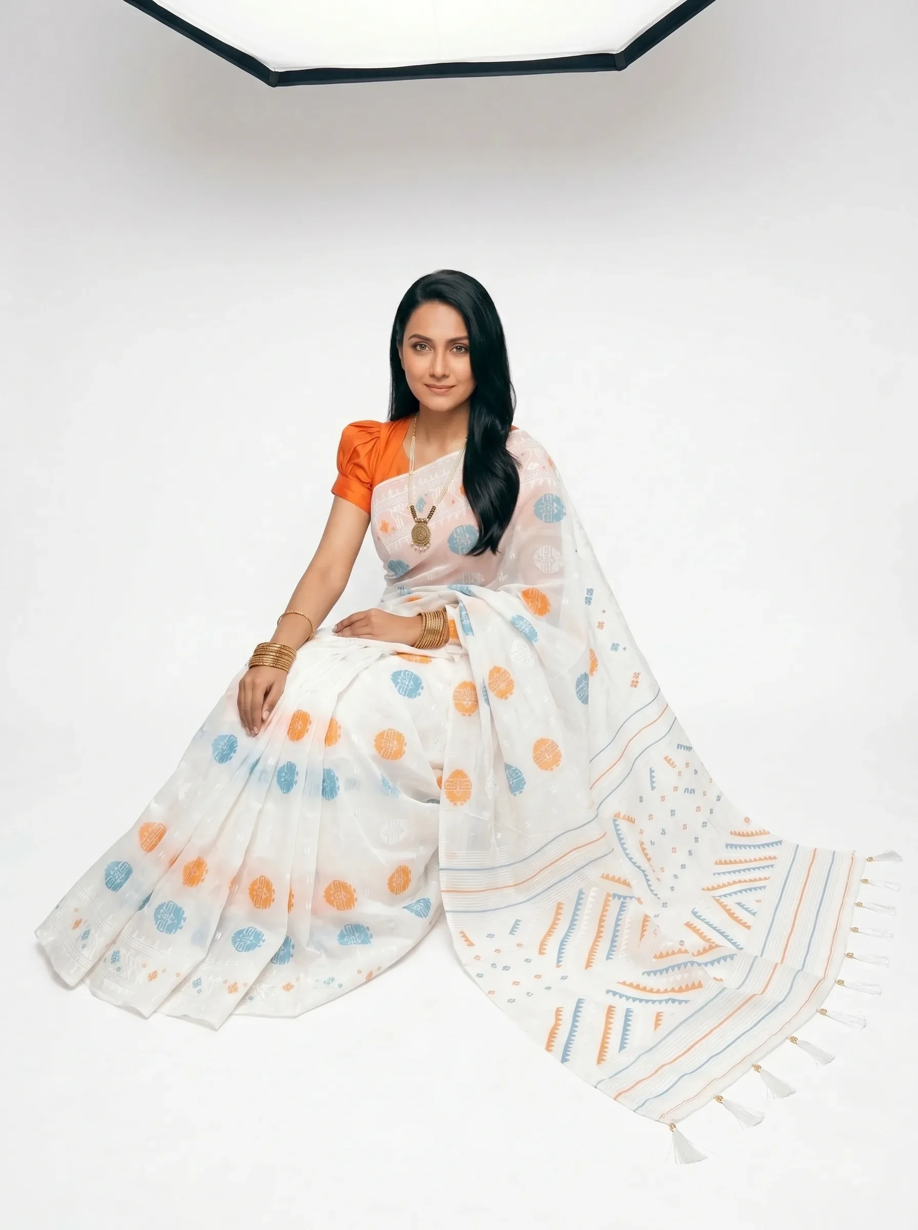 Ivory Meadow Cotton Saree