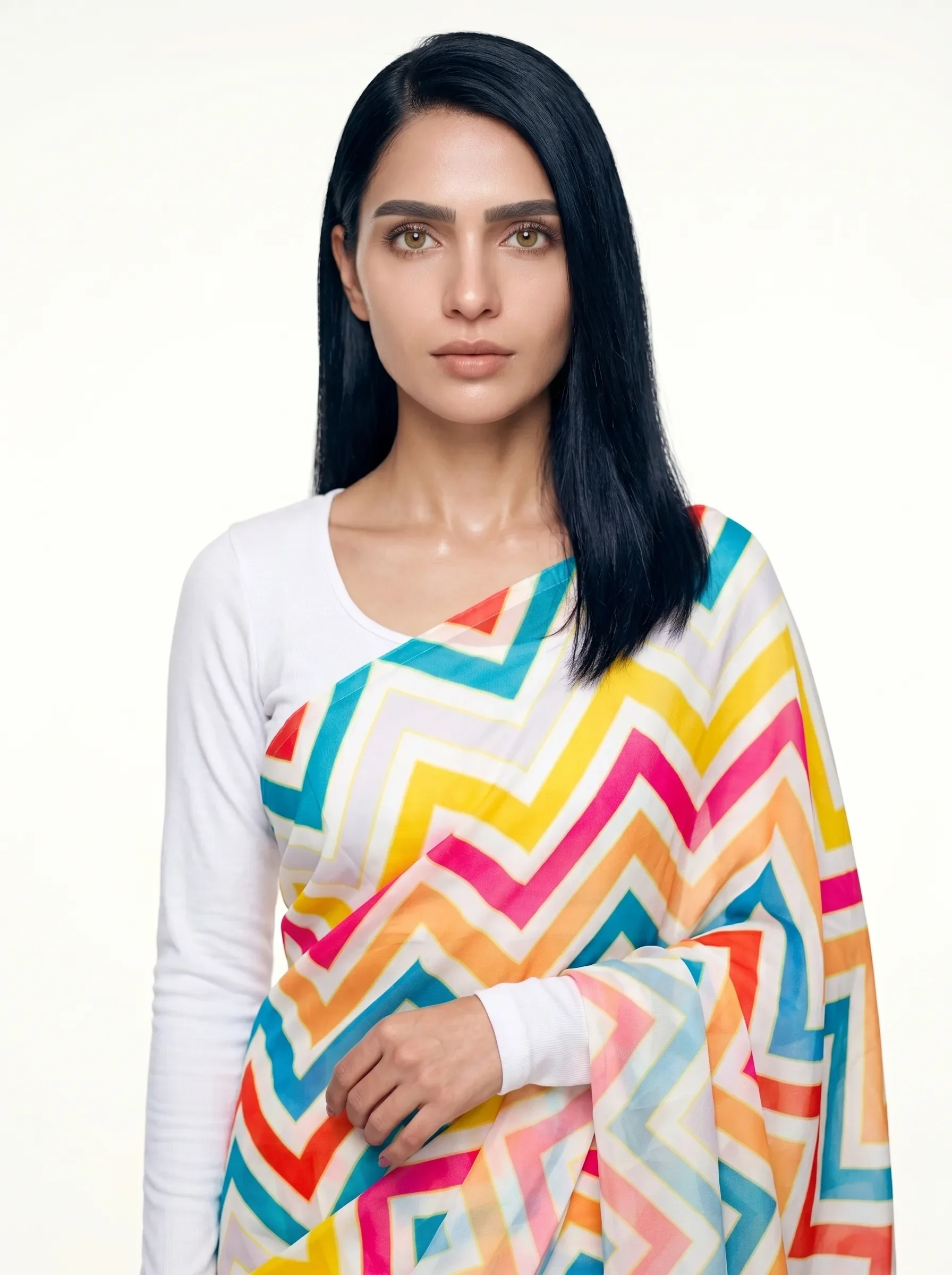 Multicolor Geometric Print Georgette Saree
