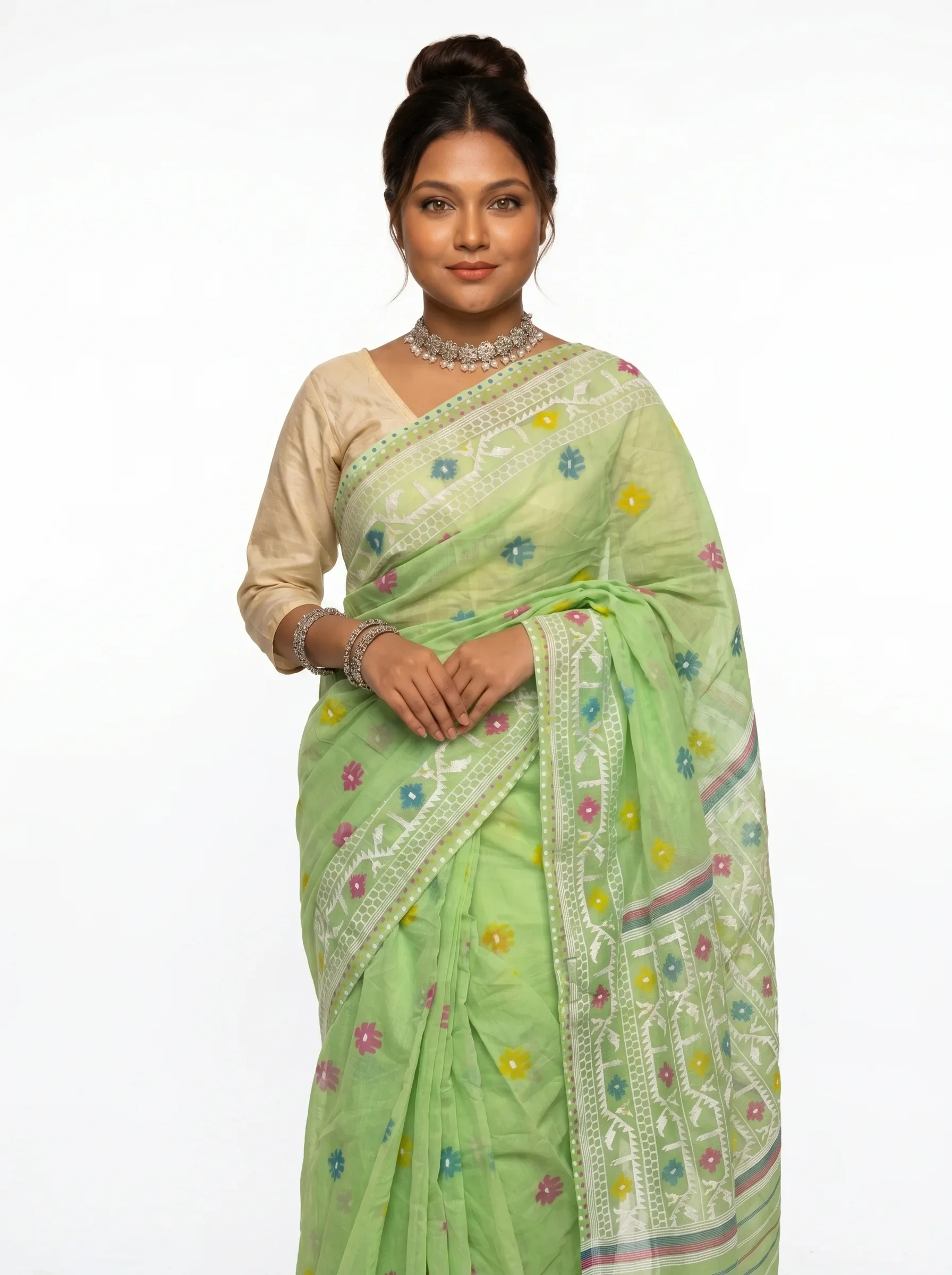Pistachio Bloom Cotton Saree