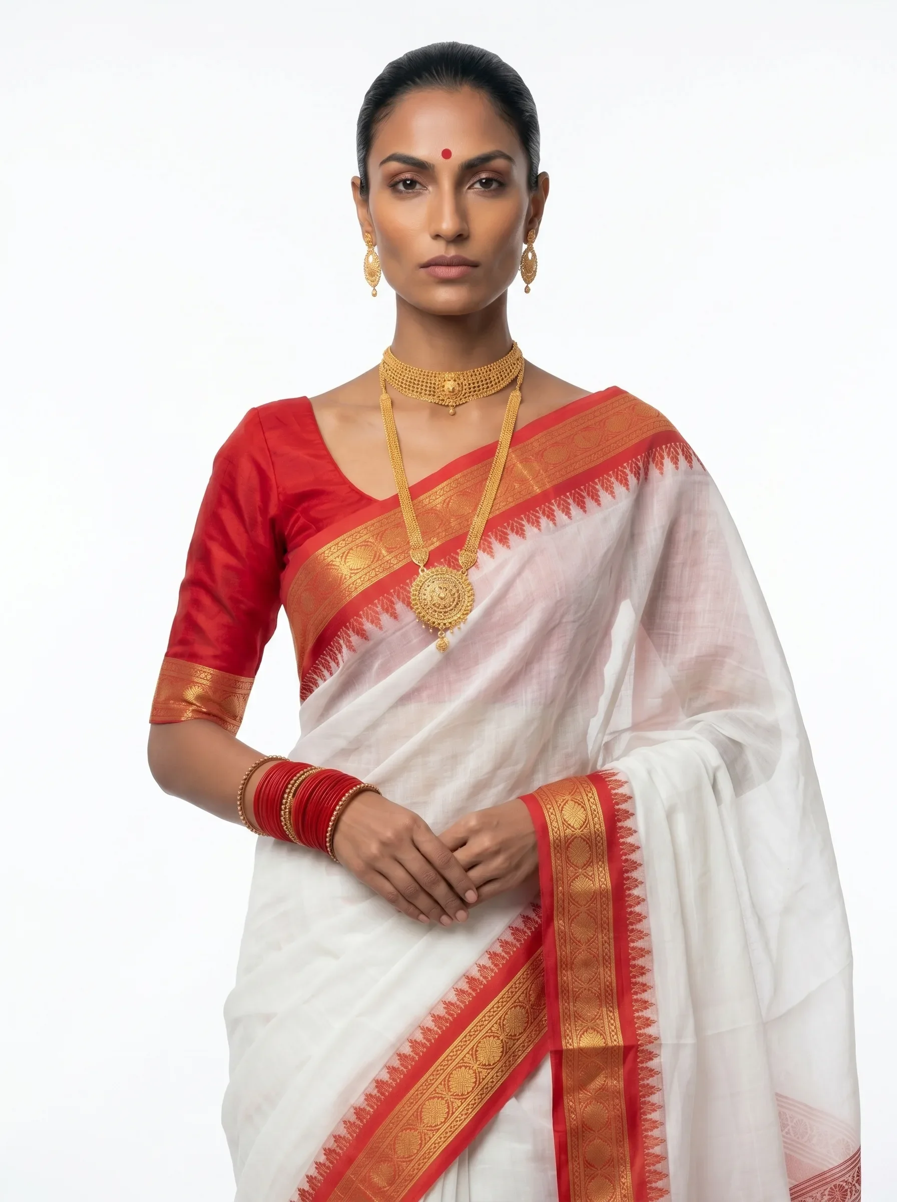 White Cotton Saree – Red Zari Border Edition